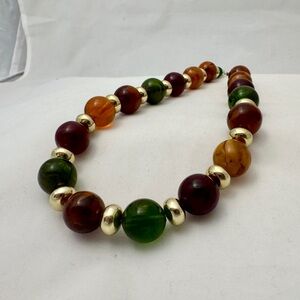 Jewel toned Beaded Necklace green, amber, gold
